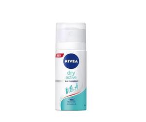 Nivea Dry Active Deo Spray Mini, deodorante senza alcool etilico per 72 ore di protezione anti-traspirazione, deodorante antibatterico con formula Dual Active e complesso di cura (35 ml)