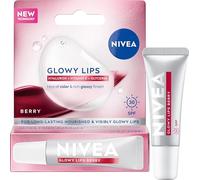 NIVEA Glowy Lips Balm Berry - Balsamo per labbra con acido ialuronico e SPF 30, vitamina E, glicerina 10 ml
