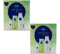 Nivea Happy Balance 2 X 4 Pezzi Gel Doccia - Latte Corpo - Deodorante -Labello