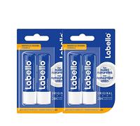 Nivea Labello Original (4 x 5,5 ml), Balsamo labbra arricchito con oli naturali e dalla consistenza cremosa, cura delle labbra idratante, lunga durata per 24 ore