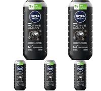 NIVEA MEN Active Clean - Gel doccia a pH neutro, per uomini, con profumo stimolante, formula con carbone attivo per corpo, viso e capelli (250 ml) (Confezione da 5)