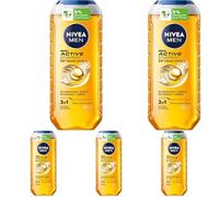 NIVEA MEN Active Energy - Gel doccia a pH neutro per la pelle con effetto fresco 24 ore, formula rivitalizzante con caffeina per corpo, viso e capelli (250 ml) (Confezione da 5)
