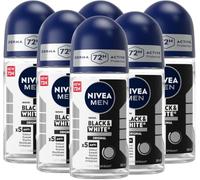 NIVEA MEN Black & White Invisible Original Roll-on 6 x 50 ml, Deodorante uomo 72h, Deodorante roll on antitraspirante contro odori, sudore, residui, irritazioni e macchie su tessuti chiari e scuri