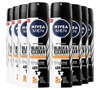 Nivea Men Black & White Invisible Ultimate Impact Deodorante Uomo Spray Antitraspirante 48h SkinActive Protection Contro Cattivi Odori Sudore Macchie Residui Irritazioni - 8 Flaconi da 150ml