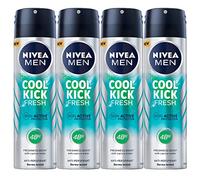 Nivea Men Cool Kick Fresh Deodorante Spray Uomo Formula con Acqua di Cactus e Tecnologia SkinActive Protection ad Azione Antitraspirante e Rinfrescante Senza Alcol - 4 Flaconi da 150ml