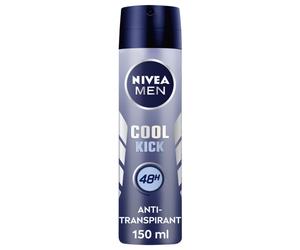 Nivea Men Cool Kick Spray 150 ml, Deodorante uomo antitraspirante per 48 ore di intensa freschezza