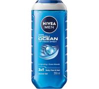 NIVEA MEN Doccia Shampoo Fresh Ocean 250 ml, Docciaschiuma uomo 3 in 1 per viso, corpo e capelli, Bagnoschiuma uomo quotidiano con Minerali Oceanici per un effetto freschezza 24 ore