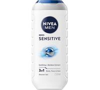 NIVEA MEN Doccia Shampoo Sensitive 250 ml, Docciaschiuma uomo 3 in 1 per viso, corpo e capelli, Bagnoschiuma uomo delicato con Estratto di Bambù lenitivo per pelli sensibili e irritate
