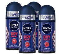Nivea Men Dry Impact Deodorante Roll-On Uomo Antitraspirante per Tutti i Tipi di Pelle Dual Protect 72h - 4 Flaconi da 50ml