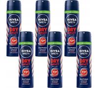 NIVEA MEN Dry Impact Deodorante spray in confezione da 6 x 150 ml, Deodorante uomo spray antitraspirante per 72h di protezione, Con Formula Dual Protect e senza alcol per un'azione delicata