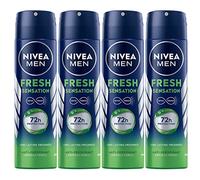 Nivea Men Fresh Sensation Deodorante Spray Uomo Antitraspirante 72h Formula InfiniFresh Azione Antibatterica Contro Cattivi Odori e Sudore Profumo Neutro Freschezza a Lunga Durata - 4 Flaconi da 150ml