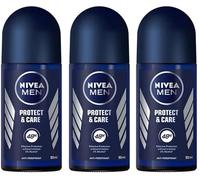 NIVEA MEN Protect & Care Roll-On Deodorante antitraspirante 3 x 50 ml da uomo con 0% di alcool deodorante roll-on con Nivea Men Care Complex regola la traspirazione per 48 ore