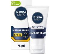 NIVEA MEN Sensitive Face Moisturiser SPF15 (75ml), 0% alcool, idratante allevia 5 segni di irritazione cutanea e protegge la pelle dai raggi UVA/UVB, formula non grassa