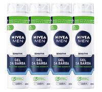 Nivea Men Sensitive Gel da Barba Gel viso da uomo con Estratto di Camomilla e Vitamina E Idratante per il Viso Ammorbidisce e Protegge la Barba - 4 Flaconi da 200ml