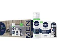 NIVEA MEN Sensitive Kit Cofanetto Regalo Uomo, Set regalo con Schiuma da Barba 200 ml, Balsamo Dopobarba 100 ml, Deodorante uomo Black & White 50 ml e Travel Bag omaggio inclusa