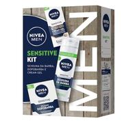 NIVEA MEN Sensitive Kit Cofanetto Regalo Uomo, Set regalo con Schiuma da Barba 200 ml, Balsamo Dopobarba 100 ml e crema idratante viso e barba 50 ml