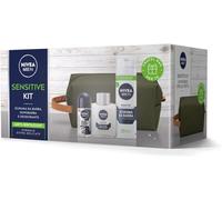 NIVEA Men Sensitive Kit, Confezione Regalo Uomo Con Schiuma Da Barba Da 200 Ml, Balsamo Dopobarba Da 100 Ml E Deo Roll-On Da 50 Ml, Set Skincare Uomo Pelli Sensibili Con Pochette In Omaggio