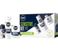 NIVEA MEN Sensitive Kit, Confezione Regalo Uomo con Schiuma da Barba da 200 ml, Balsamo Dopobarba da 100 ml e Deo Roll-On da 50 ml, Set Skincare Uomo Pelli Sensibili con Pochette in Omaggio