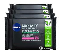 Nivea MicellAIR Professional Salviettine Struccanti con Ingrediente Vegetali per Viso e Trucco Waterproof - 4 Confezioni da 20 Salviette