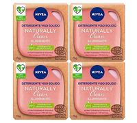 Nivea Naturally Clean Detergente Solido Viso Illuminante con Estratto di Rosa e Vitamina E Formula Vegan con Ingredienti 99% di Origine Naturale - 4 Saponette da 75g