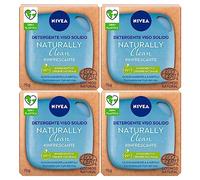 Nivea Naturally Clean Detergente Solido Viso Rinfrescante con Olio di Mandorla e Mirtilli Formula Vegan con Ingredienti 99% di Origine Naturale - 4 Saponette da 75g