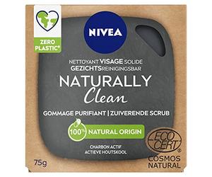 NIVEA NATURALLY Clean Detergente Viso Solido Scrub Purificante (1 x 75 g), Trattamento Viso Esfoliante Senza Sapone, Cura Solida al PH Neutro per la Pelle