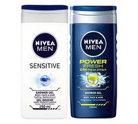 NIVEA Nivea MEN Gel doccia Twin Set SENSITIVE & POWER FRESH Detergente per corpo, viso e capelli 2 x 250 ml Selezione esclusiva da Kingdom Supplies.