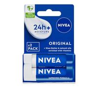 NIVEA Original Care Duo Pack Balsamo per labbra (2 x 4,8 g), idratante per labbra profondamente per 24 ore +, ingredienti di origine naturale al 100%, burro di karitè e vitamine, cura delle labbra