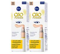 Nivea Q10 Power 3in1 Eye Care Cushion Primer Levigante Correttore Anti-Rughe per Contorno Occhi Formula Delicata Contro Borse e Occhiaie Colore 02 Nude con Applicatore a Cuscinetto - 2 Flaconi da 4ml