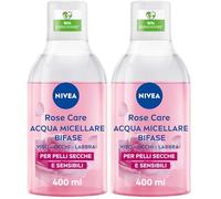 NIVEA Rose Care Acqua Micellare Bifase 400 ml, Struccante viso e occhi con Olio e Acqua di Rose Bio efficace sul trucco waterproof, Detergente viso, occhi e labbra per pelli secche e sensibili