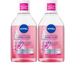 NIVEA Rose Care Acqua Micellare Bifase 400 ml, Struccante viso e occhi con Olio e Acqua di Rose Bio efficace sul trucco waterproof, Detergente viso, occhi e labbra per pelli secche e sensibili