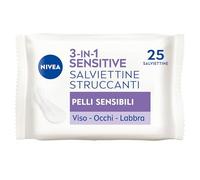 NIVEA Salviettine Struccanti 3in1 Sensitive 25 Pezzi, Salviettine per pelli sensibili, Salviette struccanti per viso, occhi e labbra, Struccante viso e occhi per trucco waterproof