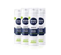 NIVEA Schiuma da barba sensibile da uomo, confezione da 4 (4 x 200 ml) Sensibile per la pelle di rasatura, gel da barba per uomo, gel da barba per pelli irritate e secche con amelide