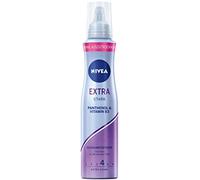 NIVEA Schiuma extra forte (150 ml), schiuma nutriente per capelli con protezione dal calore, pantenolo e vitamina B3, affidabile per acconciature con tenuta 24 ore (livello 4)