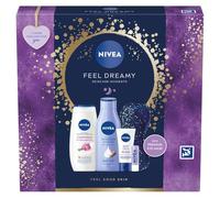NIVEA Set regalo Feel Dreamy (5 prodotti), set regalo da donna con prodotti di bellezza, include crema doccia, lozione per il corpo, crema da notte, balsamo per le labbra e maschera per gli occhi