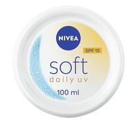 NIVEA Soft Daily UV SPF15 (100 ml), crema idratante per viso, corpo e mani con vitamina E e olio di jojoba, crema mani con fattore 15 protezione solare idrata profondamente, crema giorno formula