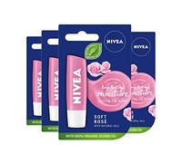 NIVEA Soft Rosé Lip Balm, 4 Pack (4 x 4.8g), Natural Oil Lip Moisturizer Enriched with Rose Extract, 24 Hour Moisture Care Lip Balm, Care Blending Formula of the lips