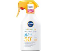 NIVEA SUN Babies & Kids - Protezione solare sensibile SPF 50+, protezione solare extra impermeabile in formato spray Trigger, protezione solare senza profumo per la pelle dei bambini (270 ml)