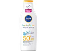 NIVEA Sun Babies & Kids Sensitiv Protezione e cura del latte solare SPF 50+ (200 ml), crema solare extra impermeabile con SPF 50+, lozione solare per bambini senza profumo