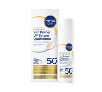 NIVEA SUN 2in1 Primer UV Serum Quotidiano SPF50+ 30 ml, Siero SPF 50+ viso per una pelle protetta e levigata, Protezione solare viso dal finish invisibile ideale come base per il make up