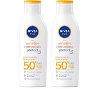 NIVEA SUN Crema Solare Sensitive Immediate Protect FP50+ in flacone da 200 ml, Latte solare con Aloe Vera e Antiossidanti, Protezione solare contro le allergie solari (Confezione da 2)