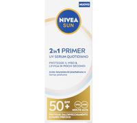 NIVEA SUN 2in1 Primer UV Serum Quotidiano SPF50+ 30 ml, Siero SPF 50+ viso per una pelle protetta e levigata, Protezione solare viso dal finish invisibile ideale come base per il make up