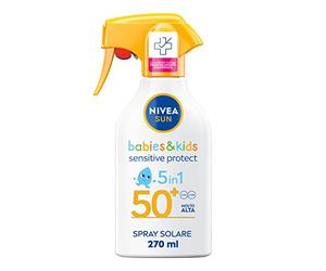 NIVEA SUN Kids Maxi Spray Solare Sensitive Protect & Play SPF 50+ 270 ml, Crema solare 50+ bambini e neonati dai 6 mesi in su, Proezione spray per pelle sensibili e delicate