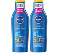 NIVEA SUN Kids Protect & Care SPF 50+ 200 ml, Crema solare 50 bambini 3+ anni per la pelle delicata, Protezione solare 50 bambini extra resistente all'acqua e al sudore con Pantenolo, Vitamina C & E