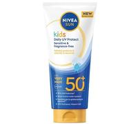 NIVEA SUN Kids Protezione solare UV quotidiana SPF 50+ - Crema solare per bambini per viso e corpo - Extra resistente all'acqua e al sudore - Pantenolo, vitamine C & E - senza profumo - Pelle