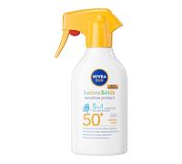 NIVEA SUN Kids Sensitive Protect & Play SPF 50+ 250 ml, Crema solare spray 50+ bambini e neonati dai 6 mesi in su, Crema solare bambini resistente all'acqua, Protezione per pelle sensibili e delicate