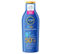 NIVEA SUN Latte solare KIDS Protect & Play FPS 50+ (1 x 200 ml), crema solare idratante per la pelle sensibile dei bambini, protezione UVA/UVB resistente all'acqua