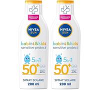NIVEA SUN Latte Solare Kids Sensitive Protect & Play FP 50+ 200 ml, Crema Solare Bambini e Neonati dai 6 Mesi in su, Crema solare 50+ Resistente all'Acqua (Confezione da 2)