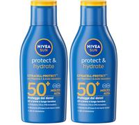 NIVEA SUN Protect & Hydrate SPF 50+ Formato Viaggio 100 ml, Crema solare 50+ idratante 48h ad assorbimento rapido, Protezione solare 50+ resistente all'acqua con Vitamina C e Acido Ialuronico