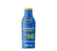 NIVEA SUN Protegge & Idrata lozione solare FP50+ (1 x 200 ml), crema ad assorbimento rapido e impermeabile, idratante con vitamina C e acido ialuronico, protezione UVA/UVB molto alta
